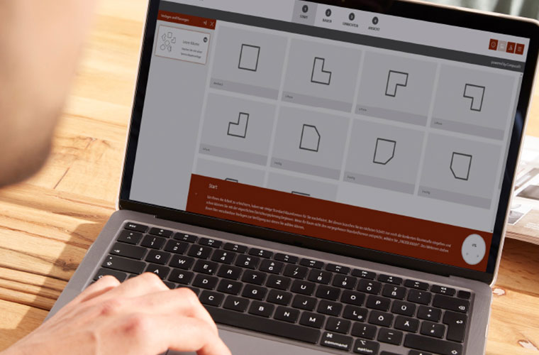 Auswahl an Küchenformen wird an Laptop angesehen.